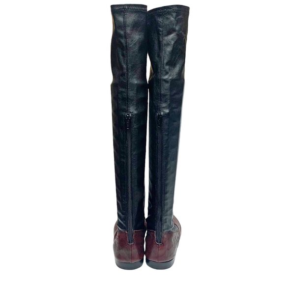 KUDETA Merlot and Black‎ Leather Rear Zip Stretch Tall Boots - Picture 9 of 12
